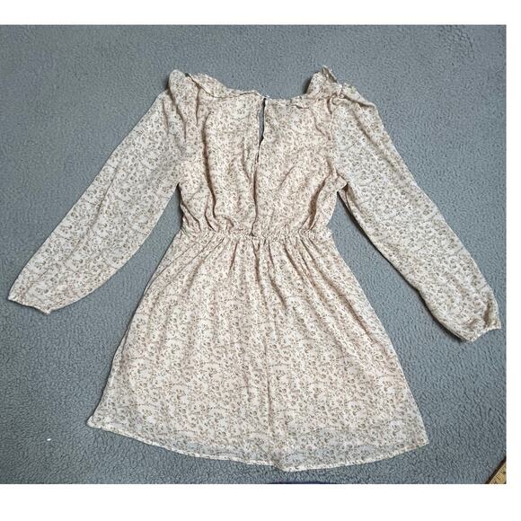 American Eagle Mini Dress Small Milkmaid Ruffle Long Sleeve Floral Pink Cottage - Picture 13 of 16